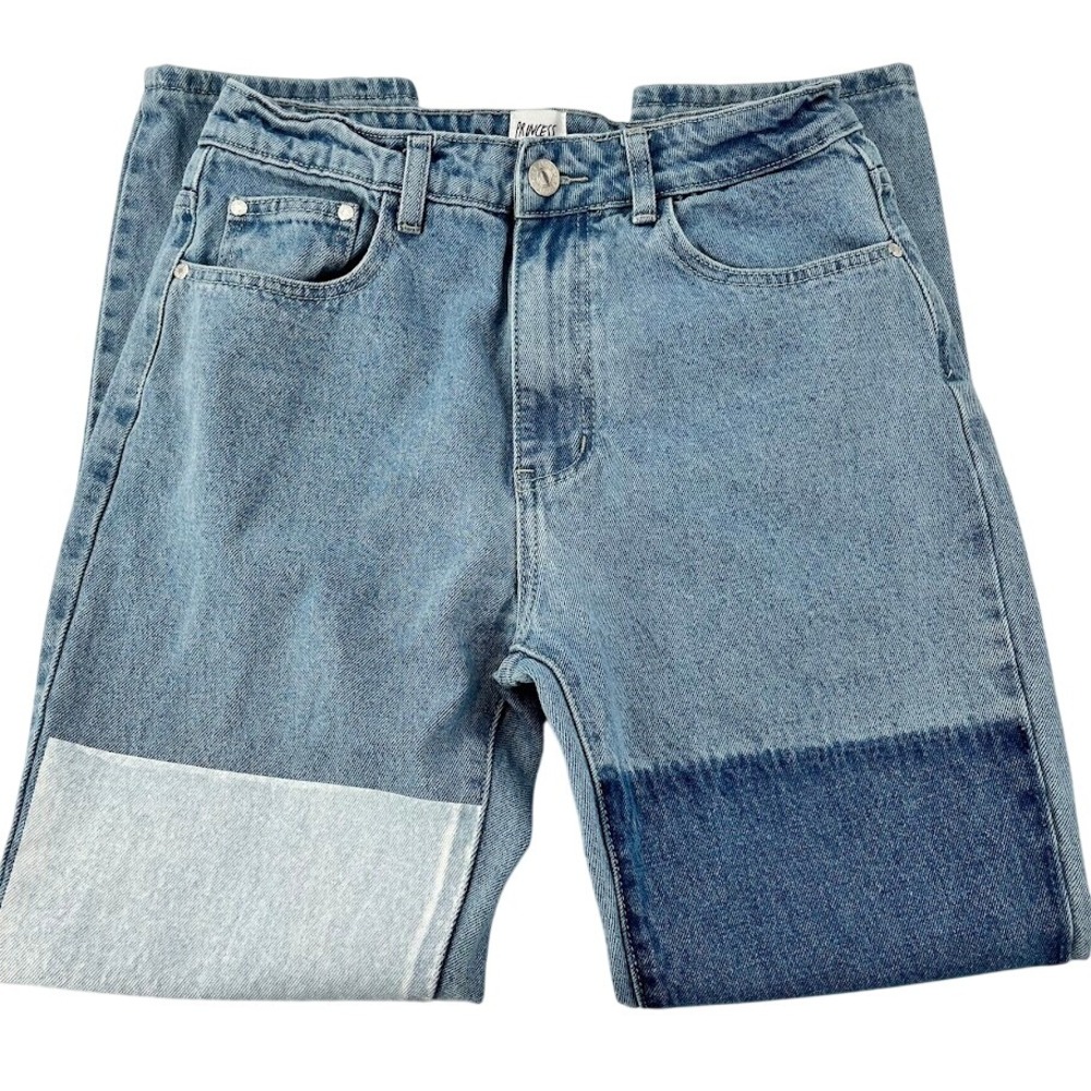 Princess Polly Jeans Womens Size 6 Blue Color Block High Rise 100% Cotton